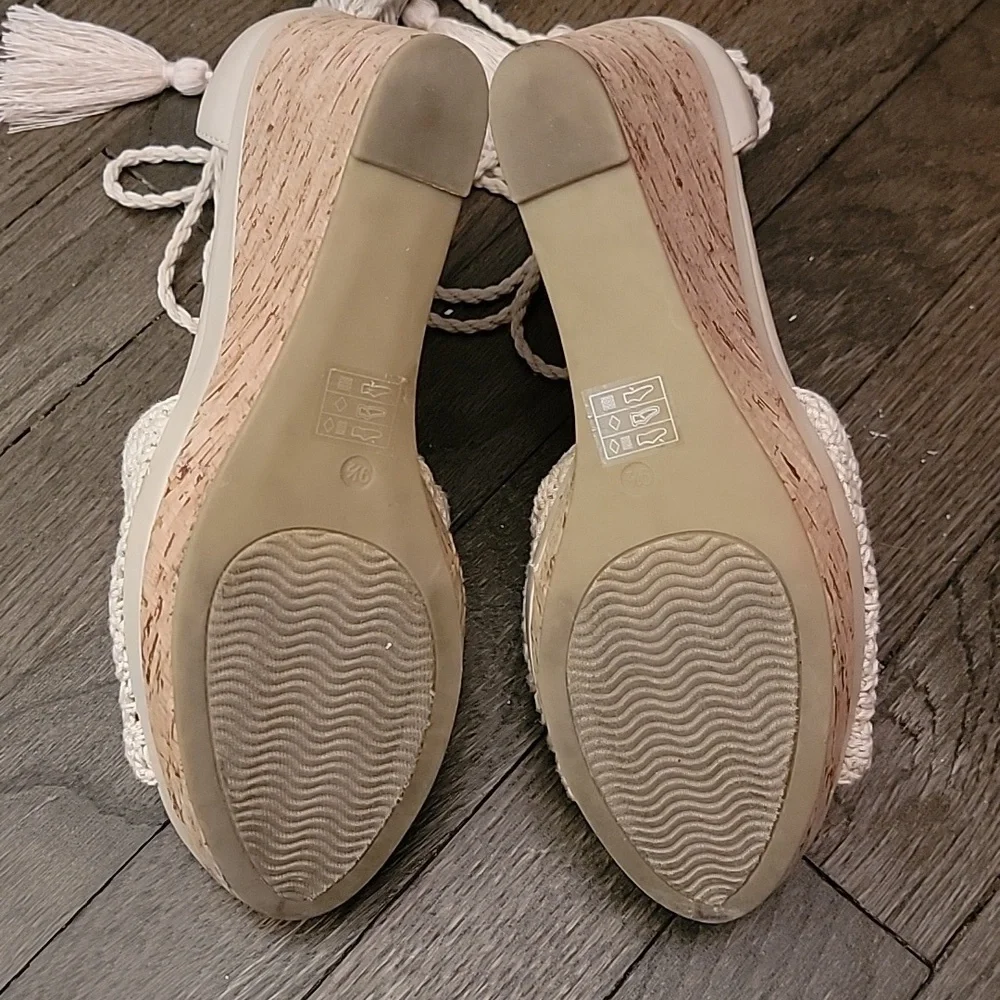 MODA SPANA cork wedge heel strappy embroidery Sz 9.5 - Picture 4 of 7